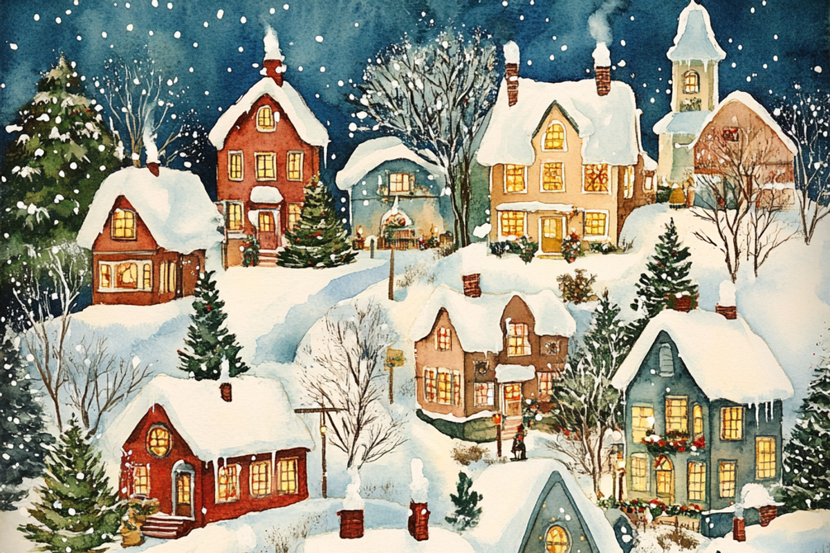 Watercolor Cozy Christmas Village, a Background Graphic by Printable Treasure (Photo 4 of 9)