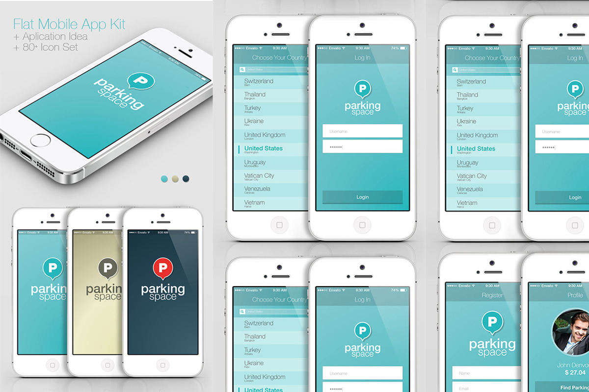 Flat Mobile App Kit | App Idea, an UI Kit Template by pixart_pm (Photo 2 of 4)