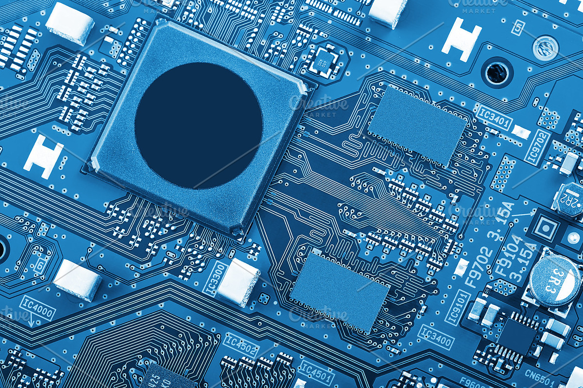 Electronic circuit board close up stock photo containing background and blue, a Technology Photo by RGdesign (Photo 2 of 2)