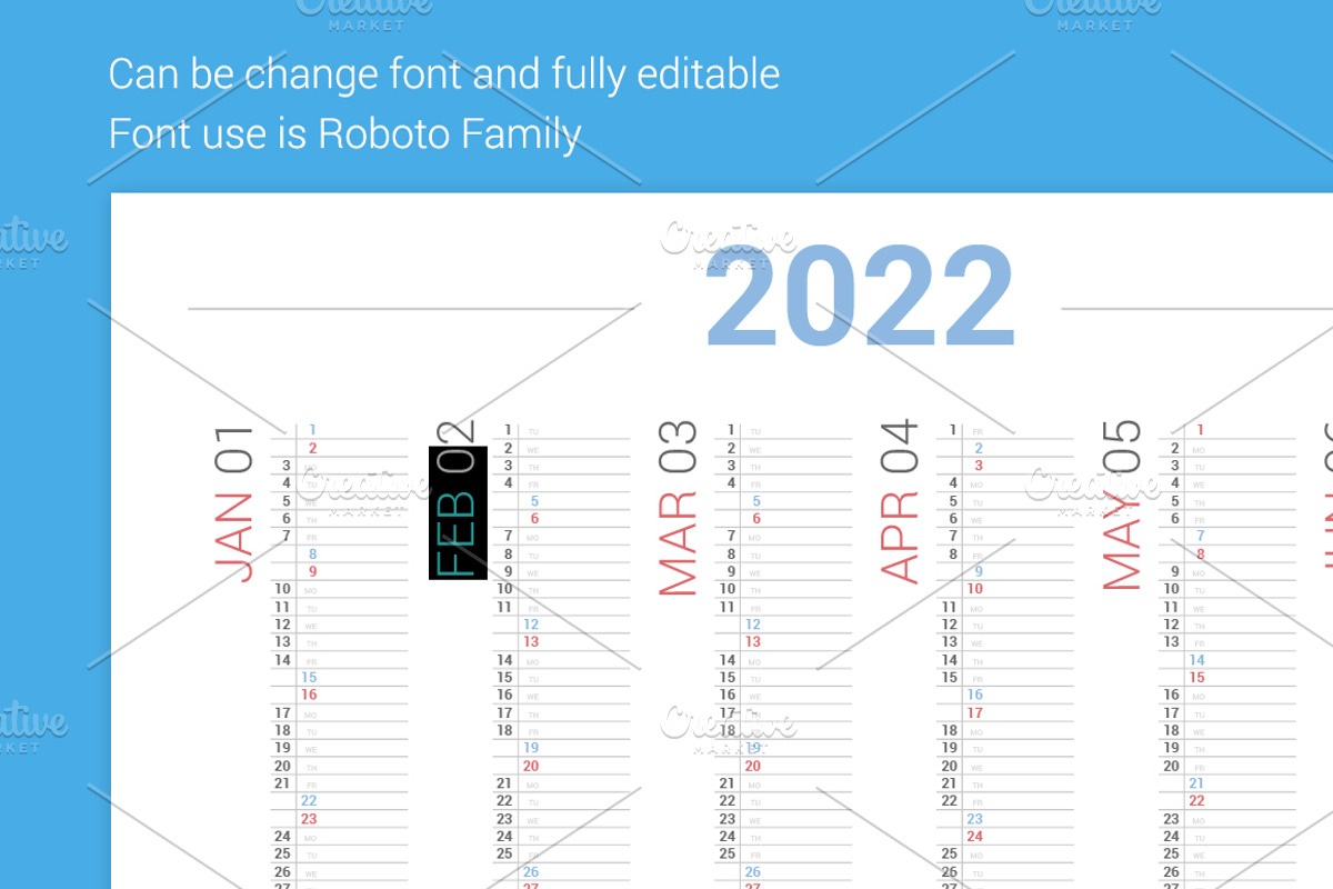 Calendar 2022 Vertical Design, a Stationery Template by WORAKAMON Design Studio (Photo 2 of 3)