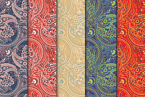 5 Ethnic paisley floral patterns, a Pattern Graphic by antalogiya