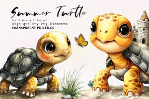 Quirky Funny Summer Turtle Clipart, an Animal Illustration by CreationArt