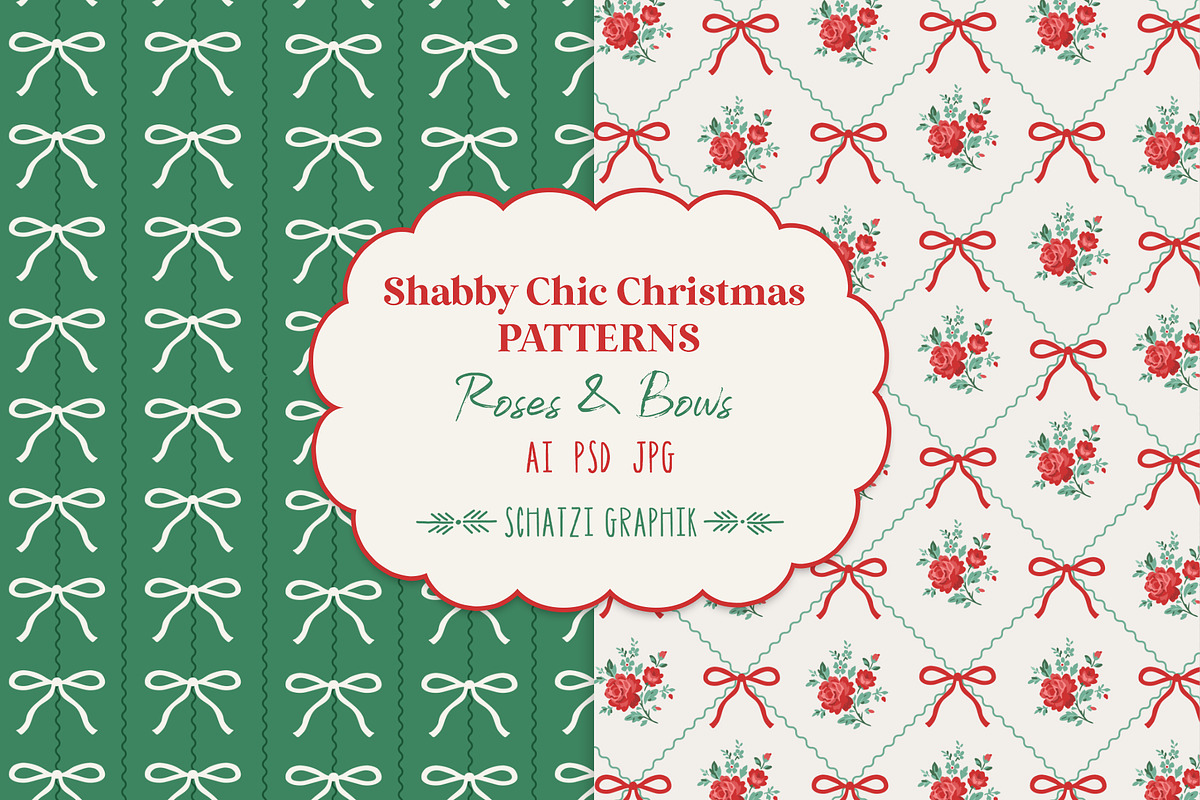 Christmas Pattern Roses & Bows, a Pattern Graphic by Schatzi Graphik (Photo 1 of 6)