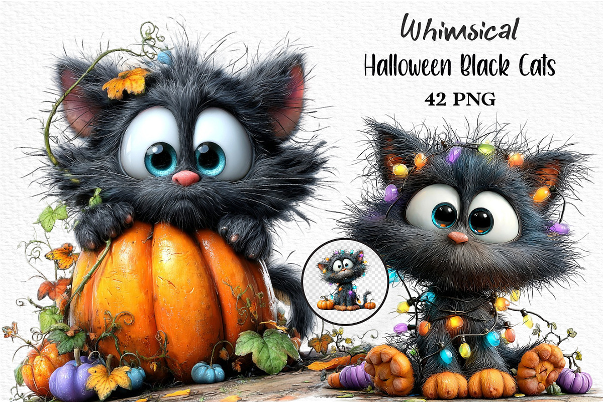 Quirky Halloween Black Cats Clipart, an Animal Illustration by Craft Nest (Photo 1 of 5)