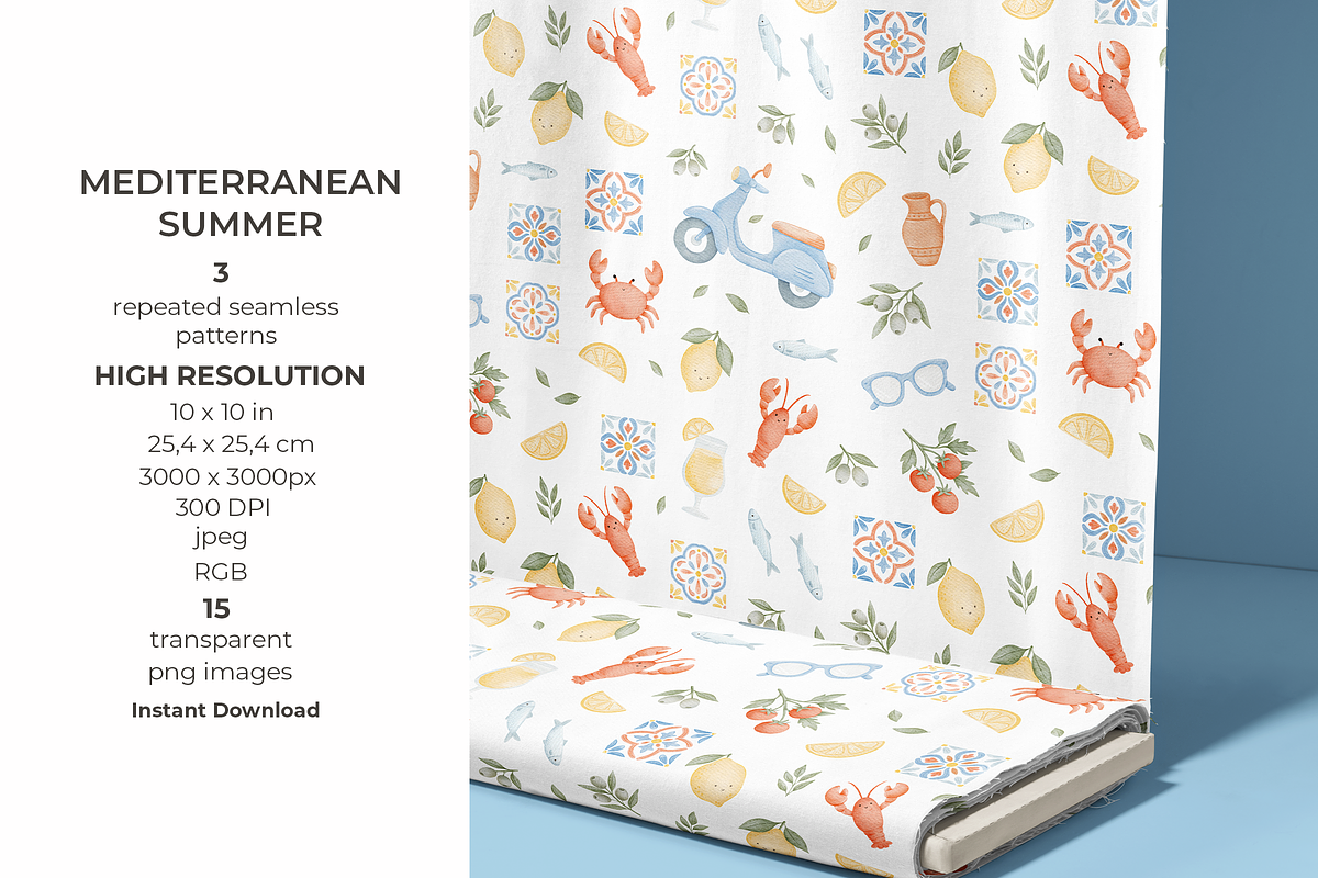 Mediterranean Summer Patterns Set, a Pattern Graphic by tetiartline (Photo 2 of 5)