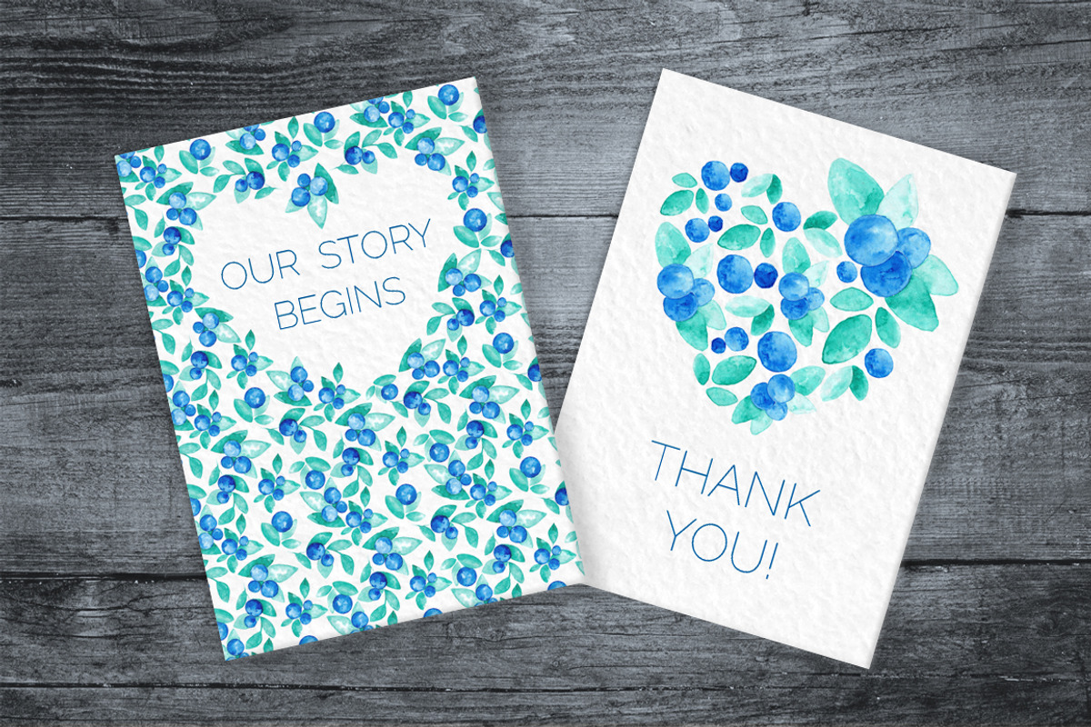 Blue Berries Watercolor Design Set, a Decorative Illustration by Yashroom (Photo 3 of 5)