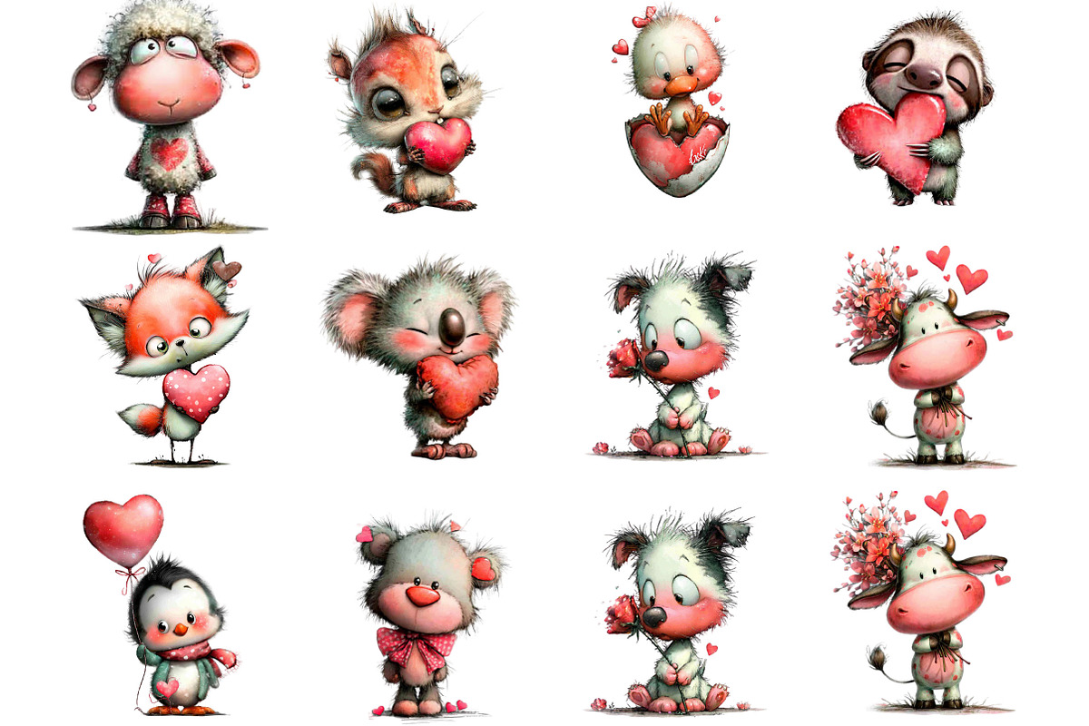 Valentine Animal Clipart Bundle, an Illustration by Designking (Photo 3 of 5)