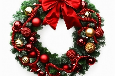 Christmas wreath isolated on white background, holiday decoratio, a Photo by Anneleven