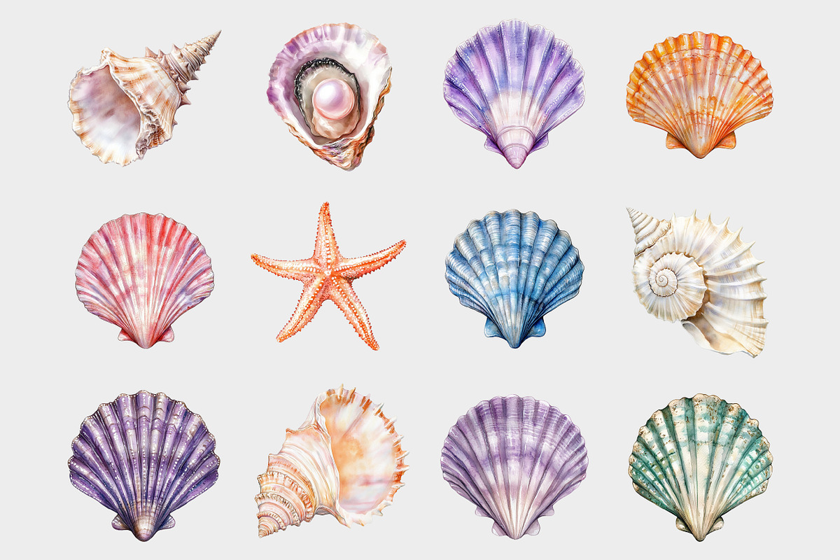 Watercolor Seashell Clipart, a Seasonal Illustration by Design Market (Photo 3 of 5)