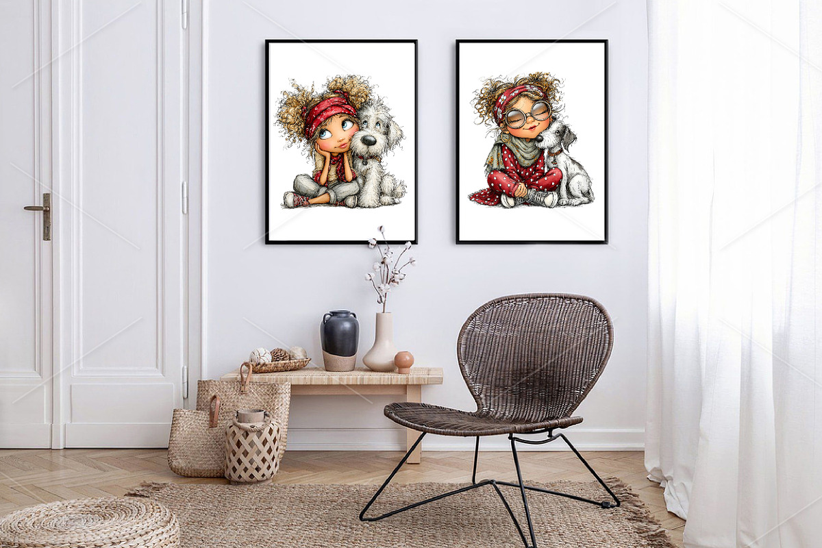 Whimsical Hugging Girl and Dog PNG, a Seasonal Illustration by Canvas Craft (Photo 7 of 10)