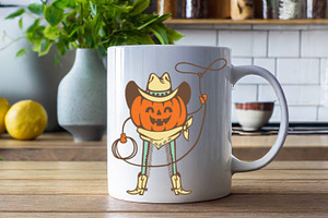 Halloween Pumpkin Cute Cowboy Print