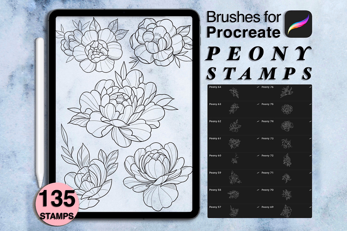 135 procreate peony stamps, a Brush Add-On by Arts For Peace (Photo 1 of 10)