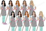 Cleaning Girls Clipart, a Person Illustration by GlamArtZhanna (Thumbnail 4 of 7)