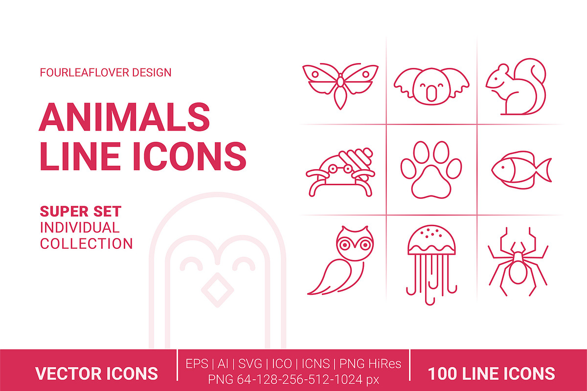 110 Thin Lines Animals Vector Icons, an Outline Icon by FourLeafLover (Photo 1 of 14)