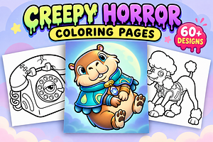 Creepy Horror Coloring Pages #2, an Object Illustration by Inkivelle Studio