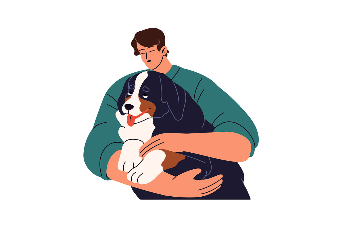 Happy people hugging cute dogs set, an Animal Illustration by PaperTrident (Photo 10 of 11)