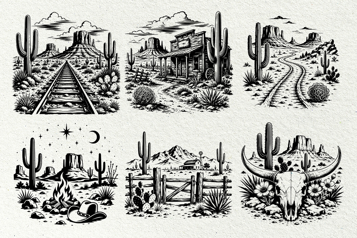 Desert Scenes Line Art Graphics, a Decorative Illustration by DENIDigitalArtSudio (Photo 3 of 10)
