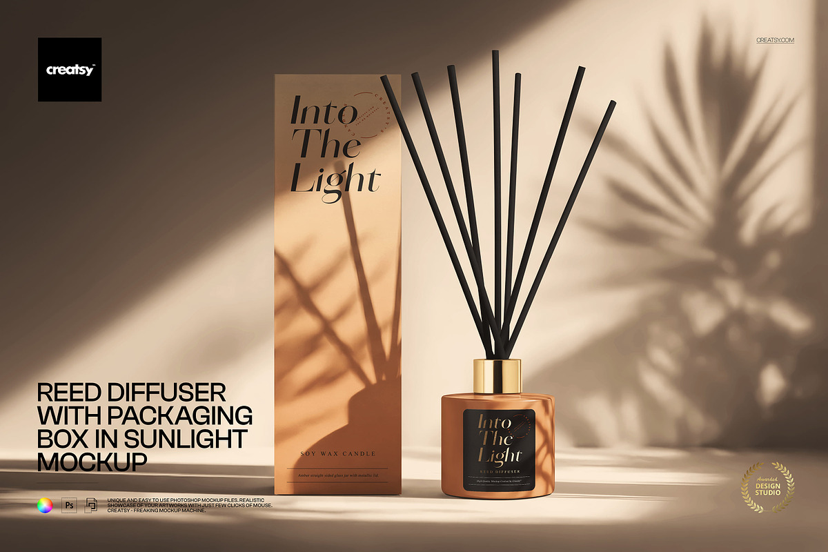 Reed Diffuser with Box Mockup, a Packaging Mockup by creatsy5 (Photo 1 of 6)