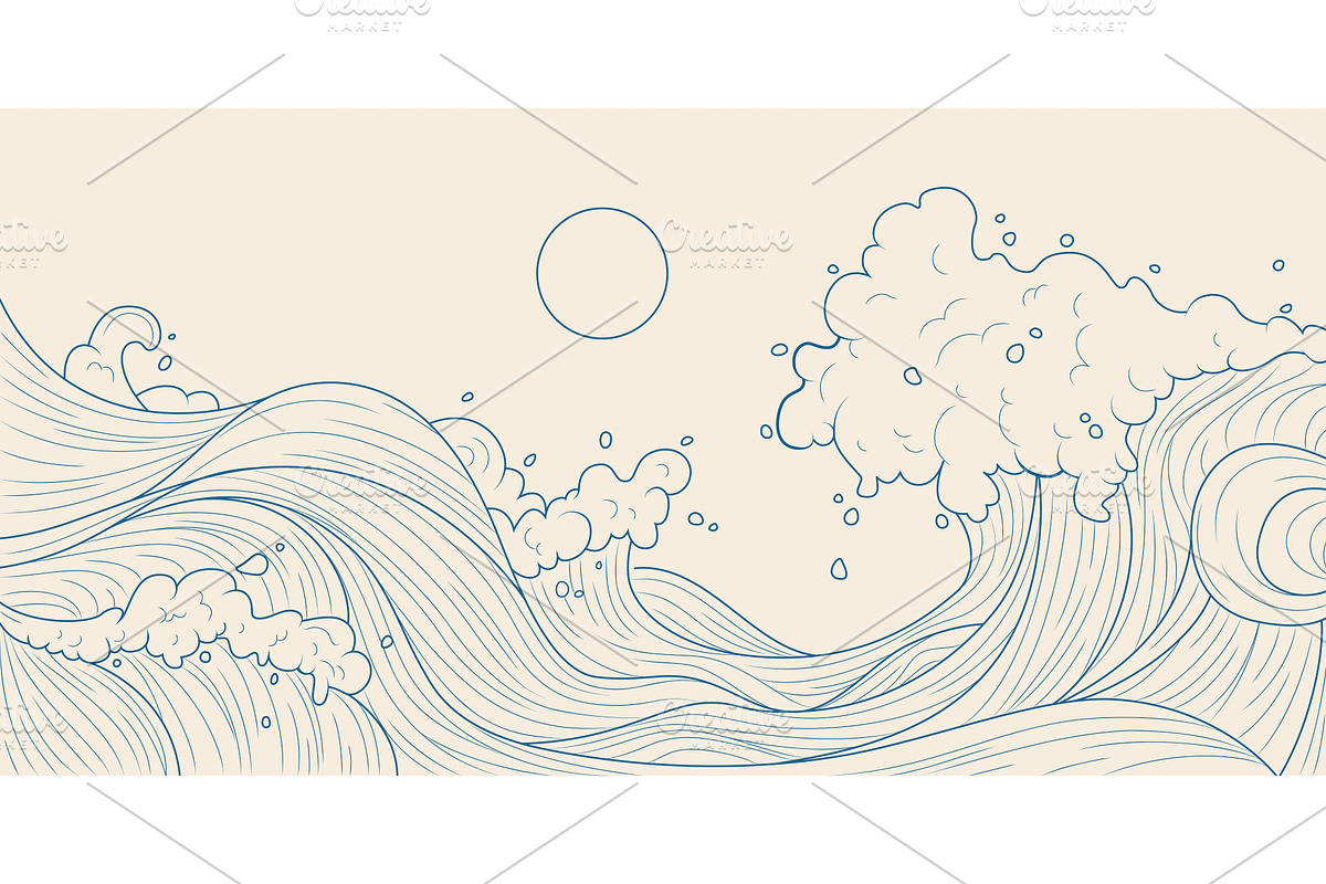 Traditional Japanese water wave, an Illustration by art PVP - market