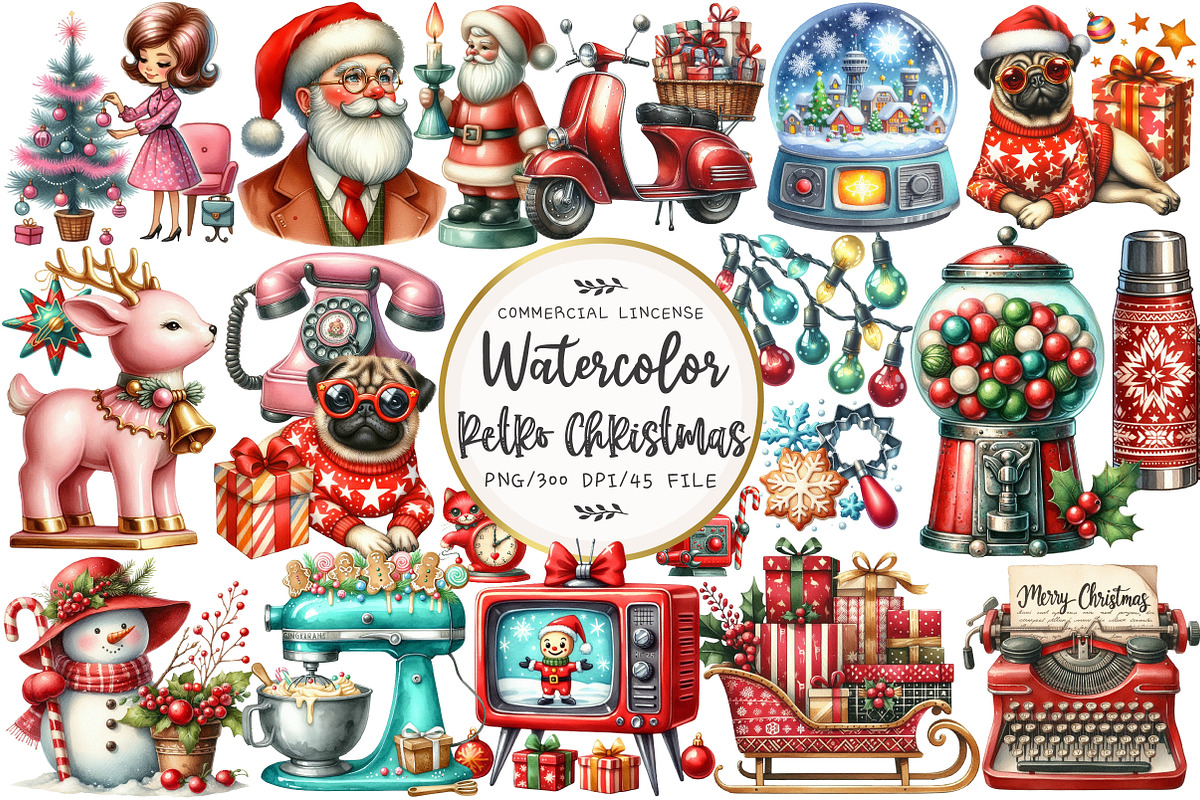 Retro Christmas Clipart, an Illustration by OK Design (Photo 1 of 5)