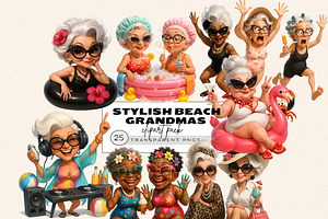 STYLISH BEACH GRANDMAS CLIPART PACK, a Person Illustration by Daring Digies