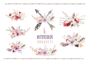 Watercolor Boho Teepee & Bouquets