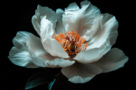 Closeup view of fresh white peony fl, a Photo by Iftikhar Alam