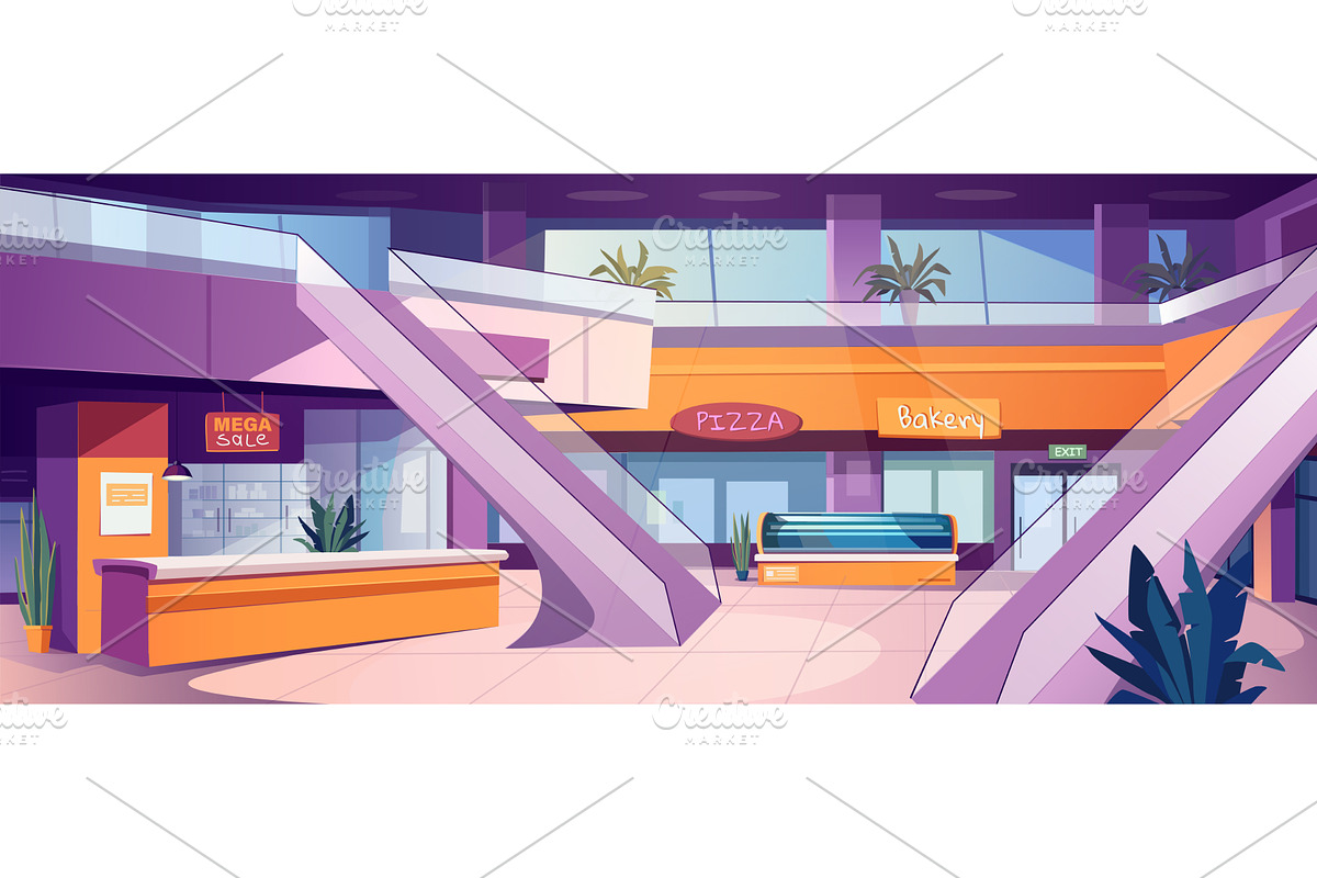 Shopping Mall Indoor Illustration, a Texture Illustration by alexdndz