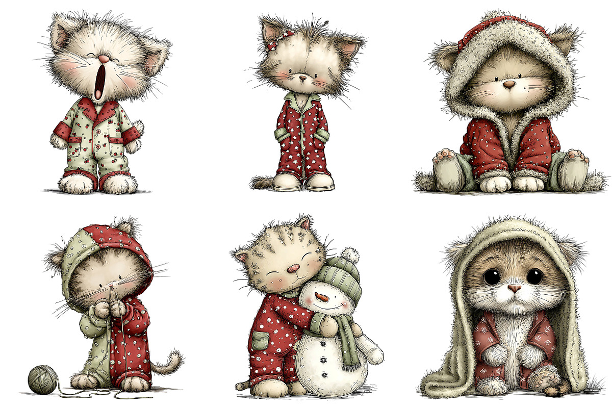 Winter Pajama Cats Clipart, an Illustration by Craft Nest (Photo 11 of 11)