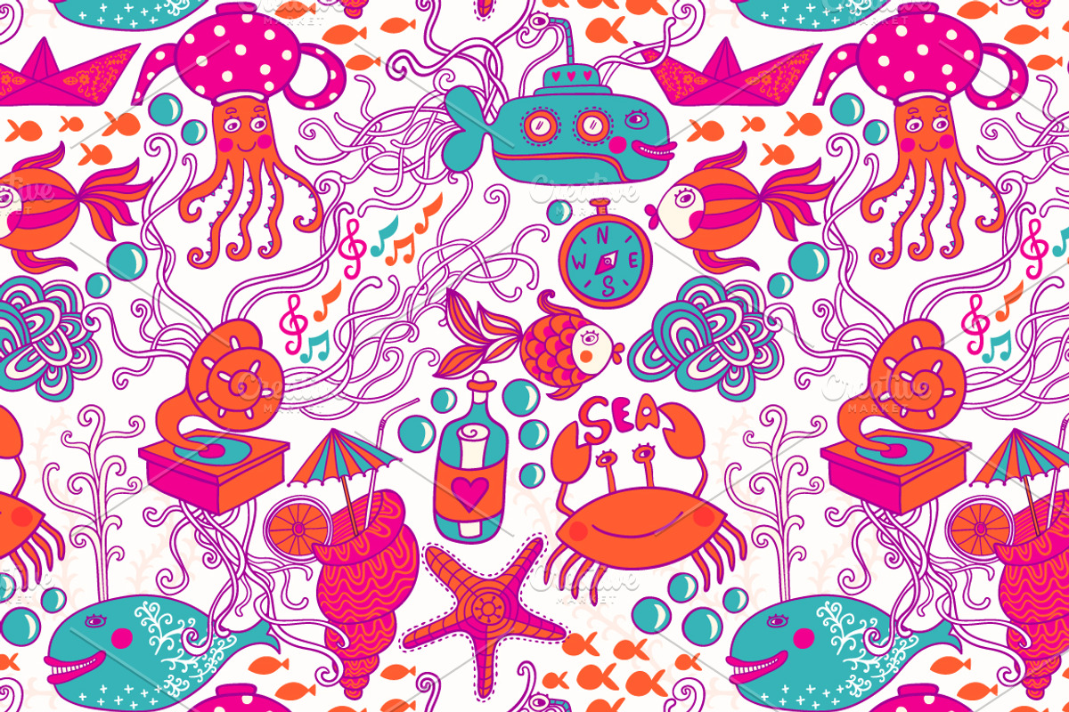 Pattern with underwater life preview 4