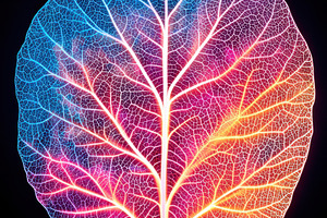 Glowing colorful leaf design on black background, a Nature Photo by AlyaAnd