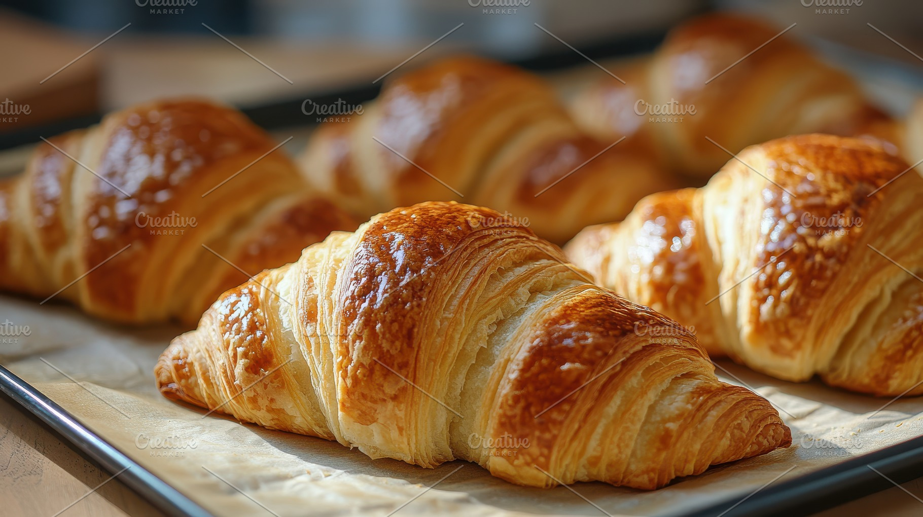 Golden croissants, flaky pastry perf, a Background Photo by Pixeness