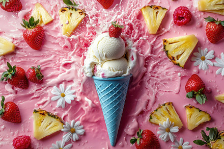 Vanilla ice cream in a blue cone sur, a Background Photo by Pixeness