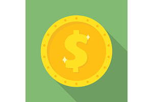 Gold dollar coin icon. Money symbol