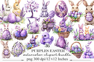 Watercolor Purples Easter Clipart, an Illustration by Designking