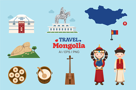 Travel Mongolia elements set