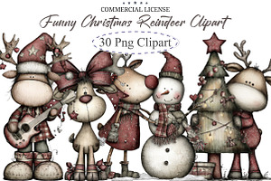 Funny Christmas Reindeer Clipart, an Illustration by designcity5