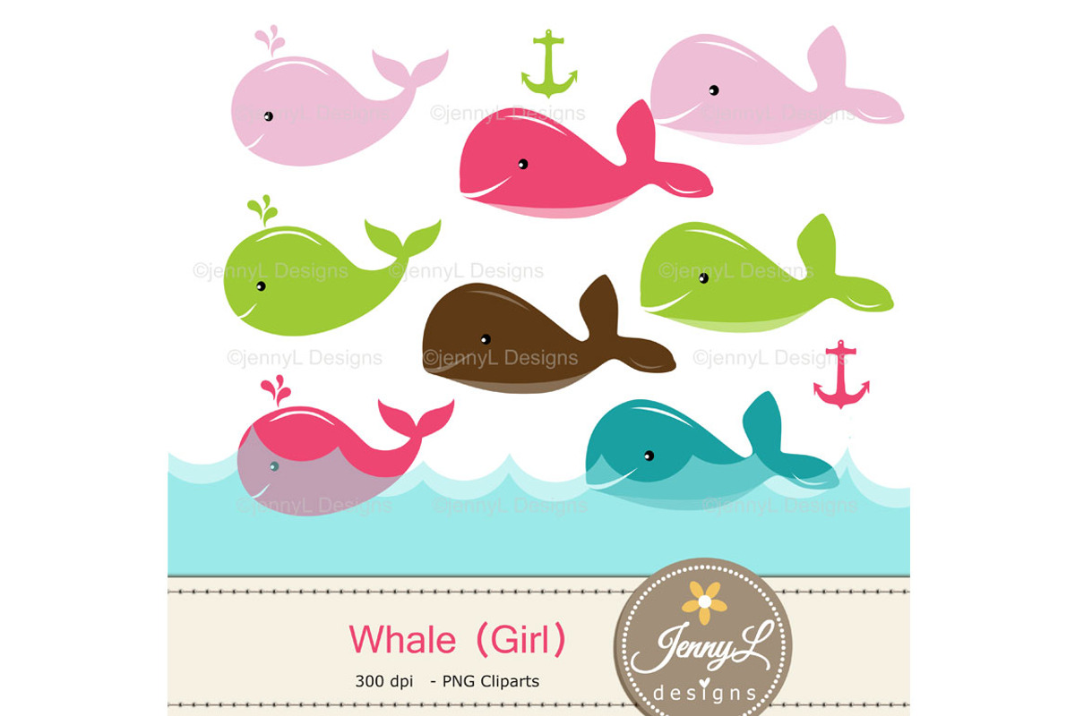 Whale girl digital papers  & clipart, a Pattern Graphic by JennyL Designs (Photo 2 of 4)