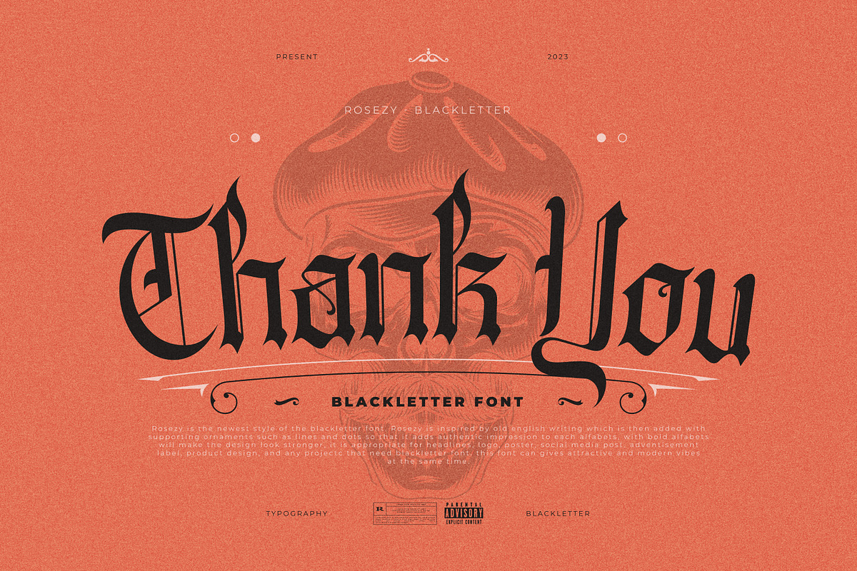 Rosezy Striking Blackletter Font, a Blackletter Font by infernostudio3 (Photo 10 of 10)