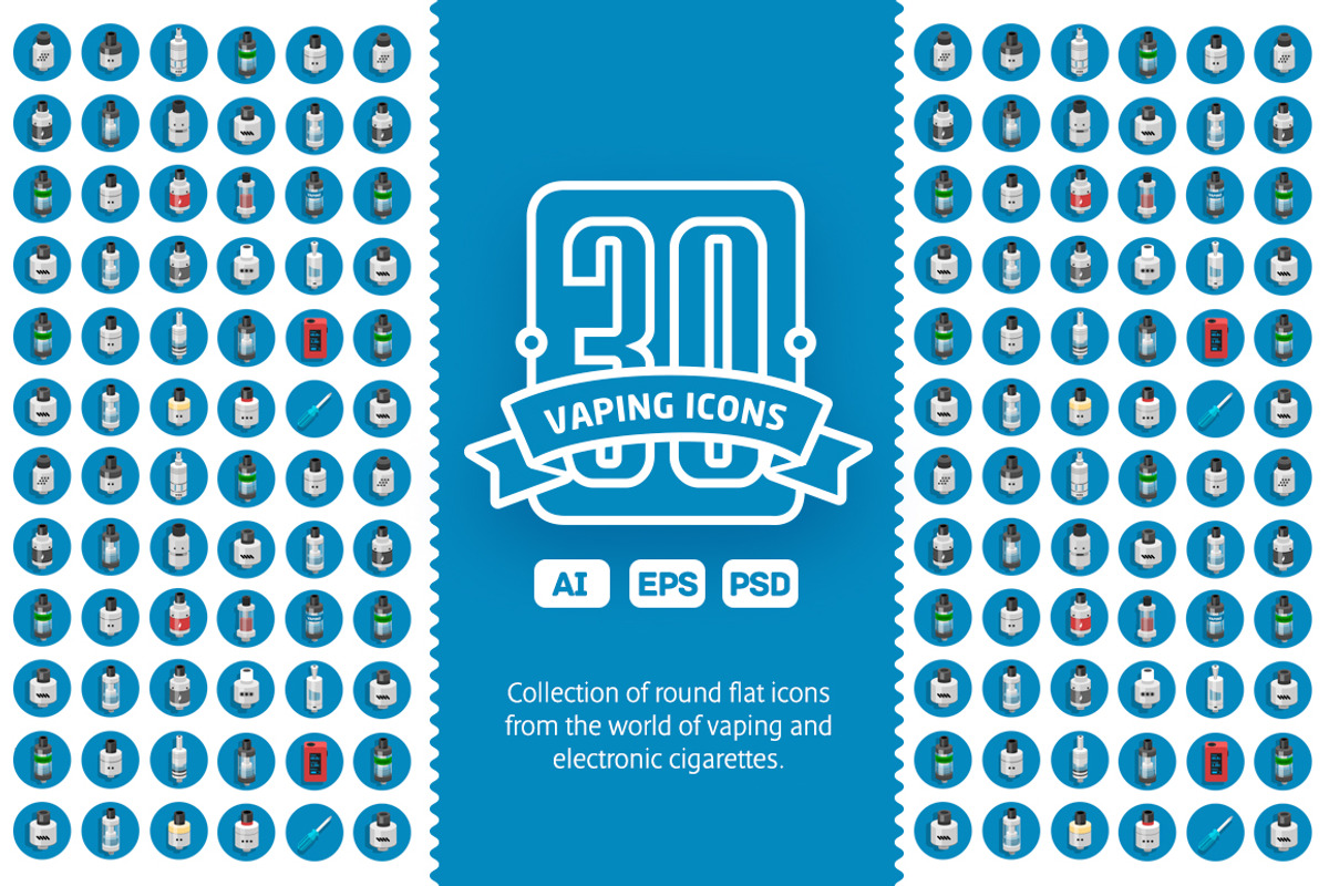 30 Vaping Flat Icons, an Icon by ToozDesign (Photo 1 of 3)