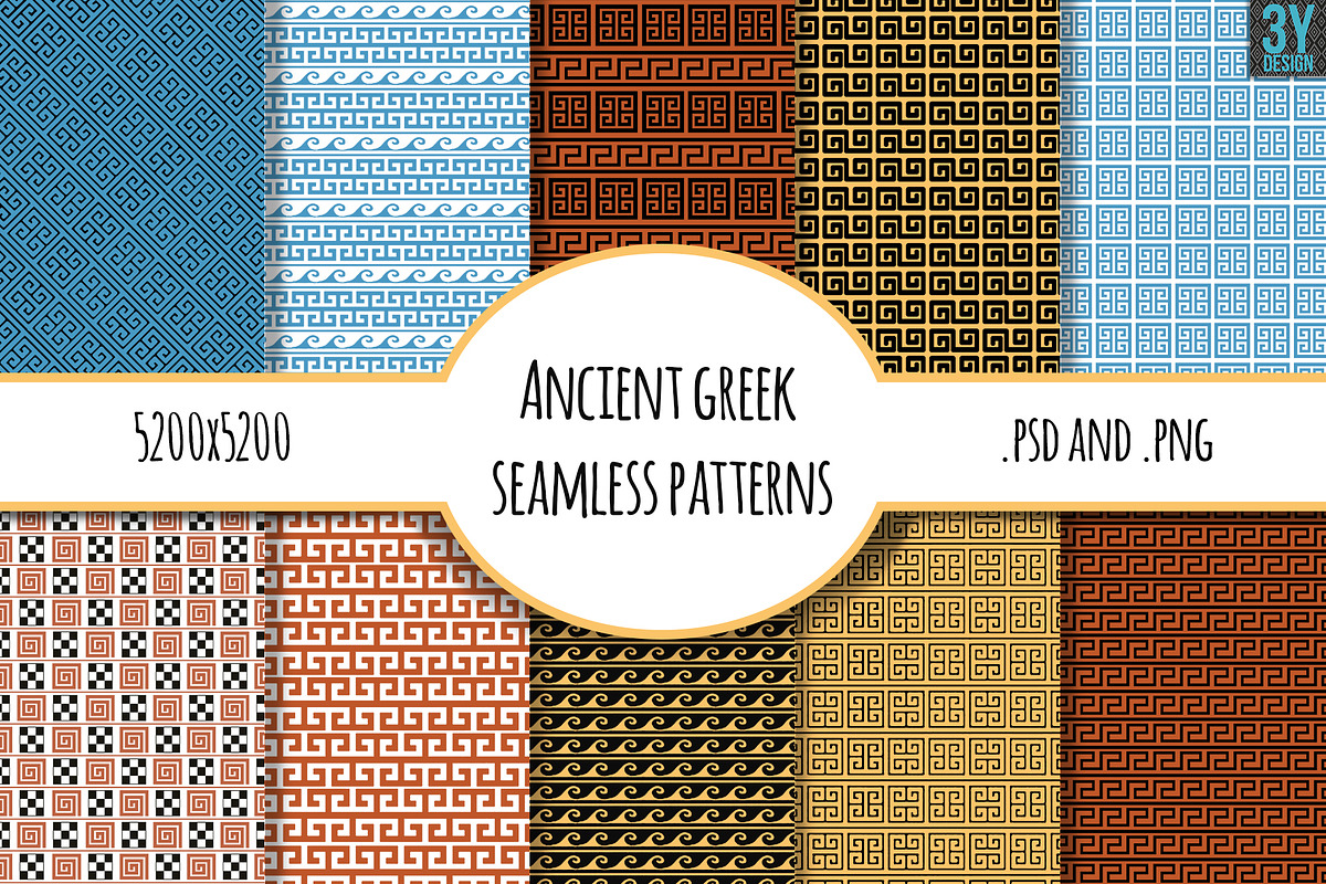 10 Ancient Greek Patterns, a Pattern Graphic by 3Y_Design
