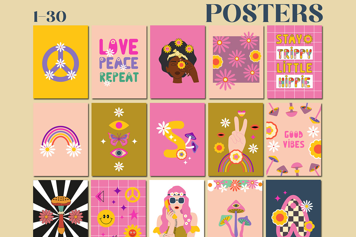 Retro groovy posters - wall art, an Illustration by Sofico (Photo 11 of 13)