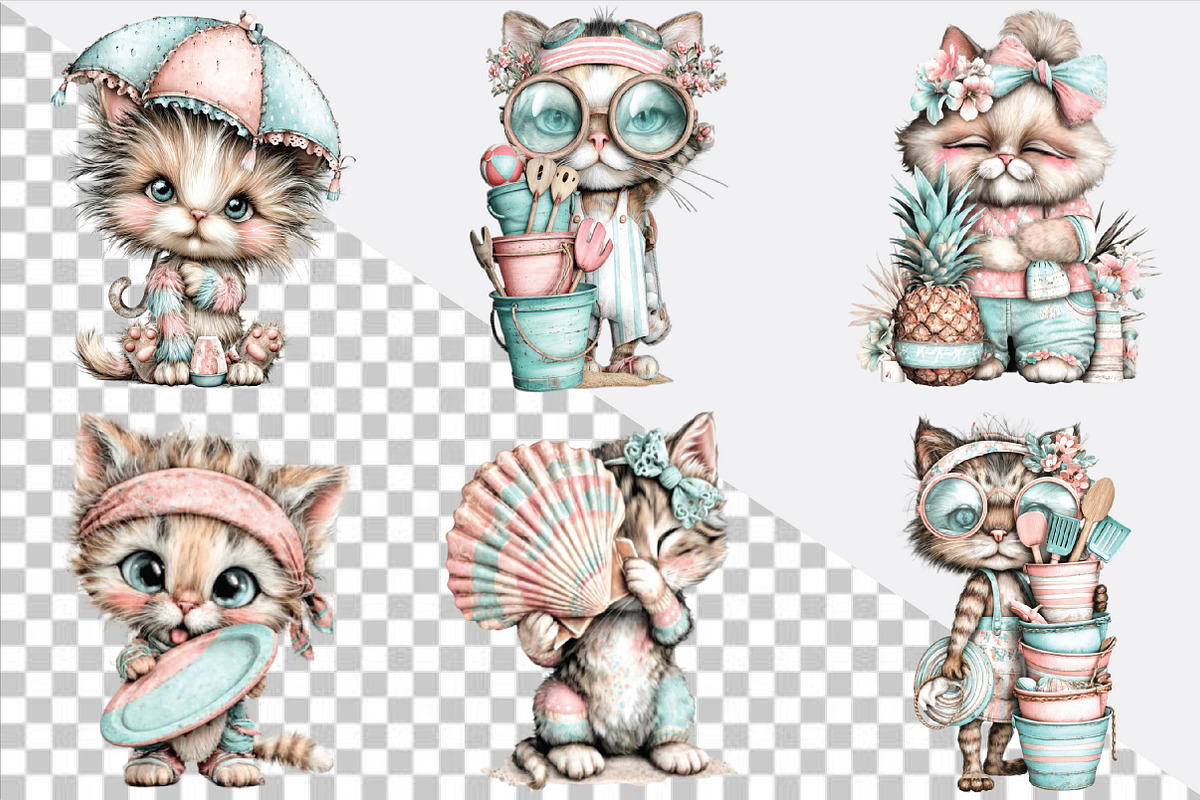 Whimsical Summer Cat Clipart, an Illustration by SVGArt (Photo 4 of 9)