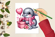 Valentine Cute Dolphin Clipart, a Seasonal Illustration by Craft Nest (Thumbnail 4 of 5)