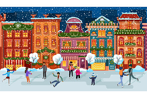 People at ice-skating outdoor rink