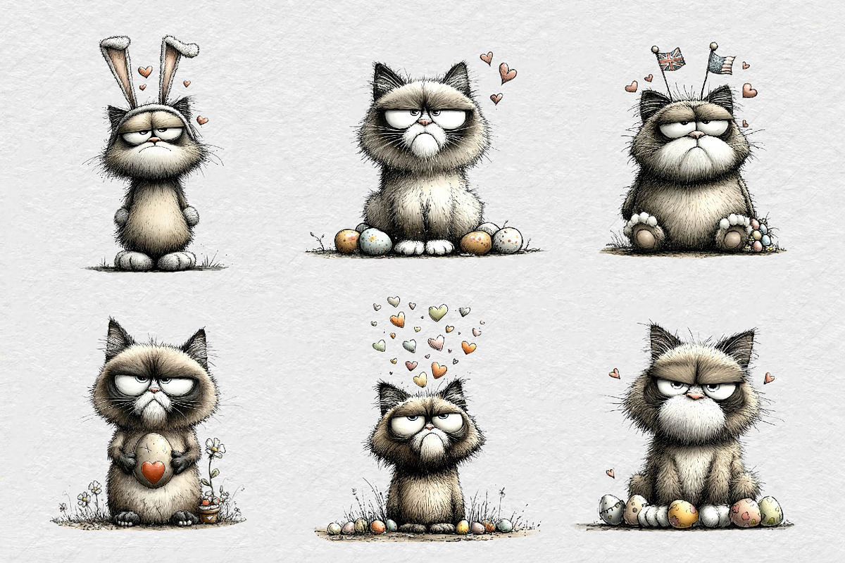 Quirky Easter Grumpy Cat Clipart, an Illustration by DreamCafeArt (Photo 6 of 6)