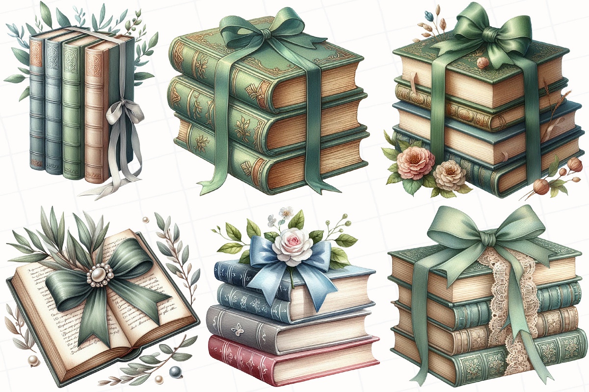 Sage Coquette Bow Book Stack Clipart, an Illustration by OK Design (Photo 3 of 5)
