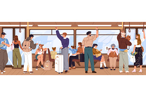 Diverse people inside city bus, a Transportation Illustration by PaperTrident