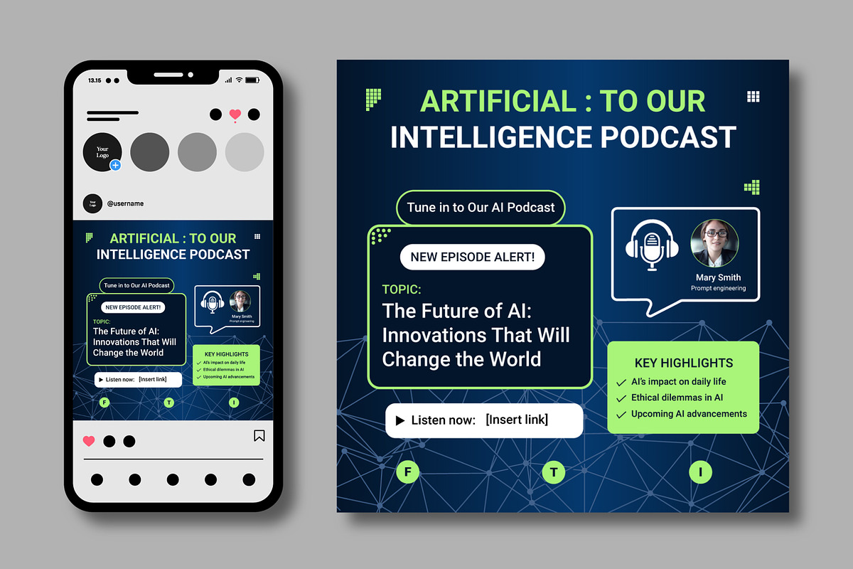 Artificial intelligence podcast, a Social Media Template by MightyDesign (Photo 2 of 7)