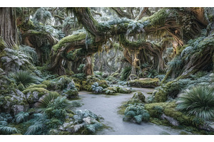 A dense, green forest has sunlight, a Nature Photo by ZinetroN